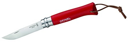 Opinel Knife with Leather Strap - Red, No.0.31'' - 3.34''