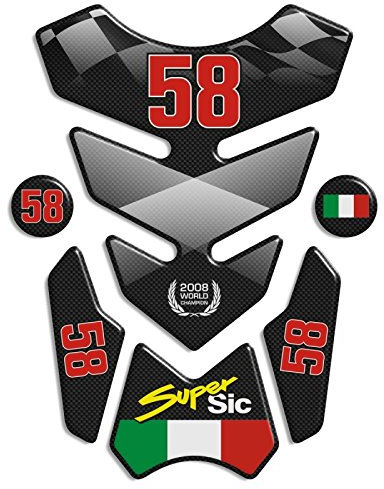 ADESIVI PARASERBATOIO TANKPAD RESINATO EFFETTO 3D - ADESIVI-STICKER 3D compatible 'Marco Simoncelli 58 Tank Pad