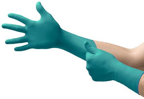 Ansell Microflex 93-260 Guanti Monouso Resistente alle Sostanze Chimiche, Formulazione Ultra Forte, Disegno Ergonomico, Polso Allungato, Guanti Chimici Donna e Uomo, Verde, Taglia S (50 Guanti)
