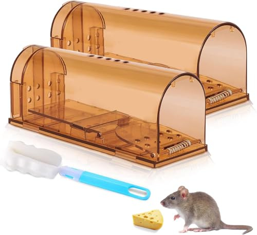 CaptSure Mouse Traps 2 Pack, Humane Mouse Traps for Indoors, Reusable Live Catch Mouse Trap, No Touch Release, Safe Catch and Release Design for Kitchen, Garage, Loft, Garden & Small Rodents