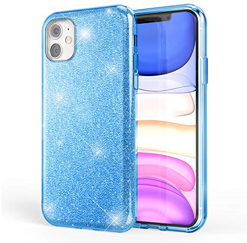 NALIA Glitzer Hülle kompatibel mit iPhone 11, Diamant Schutzhülle Glitter Case Bling Cover Silikon Handyhülle Dünn, Ultra-Slim Phone Backcover Handy-Tasche Diamond Bumper Strass Etui, Farbe:Türkis