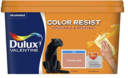 Dulux Valentine Color Resist Pièces à Vivre - Peinture Intérieure Murs, Plafonds, Boiseries - Lessivable et Résistante - Couleur : Cuivre Rose - 2,5 L - 5351562