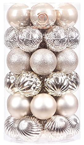 Sea Team 41-Pack Christmas Ball Ornaments with Strings, 60mm/2.36 Medium Size Baubles, Shatterproof Plastic Christmas Bulbs, Hanging Decorations for Xmas Tree, Holiday, Wedding, Party, Champagne