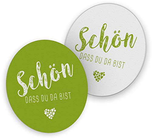 itenga 40x Bierdeckel Untersetzer Schön DASS du da bist rund 10,7 cm Tischdeko für Veranstaltung Gäste Feier (frühlingsgrün)