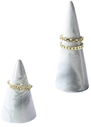 oskas Marmor-Ringhalter, Turm, Keramik, kegelförmig, modern, dekorativer Präsentationsständer für Schmuckring/Ehering, 2 Stück