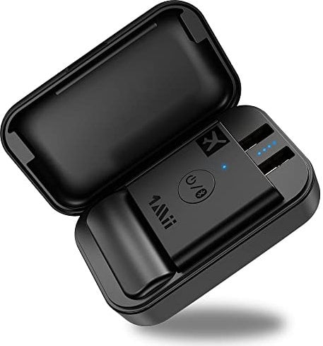 1Mii B05 Airplane Bluetooth 5.3 Adapter for Headphones W/Portable Charging Case Support aptX Adaptive/HD/Low Latency, 3.5mm Aux Wireless Audio Transmitter Use on Airplanes, Boats or in Gym