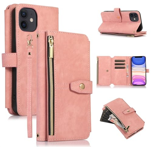 ZCDAYE Schutzhülle für iPhone X/iPhone XS, Handyhülle, iPhone X/iPhone XS, Schutzhülle aus Leder, Klappdeckel mit Reißverschluss, für iPhone X/iPhone XS – Roségold