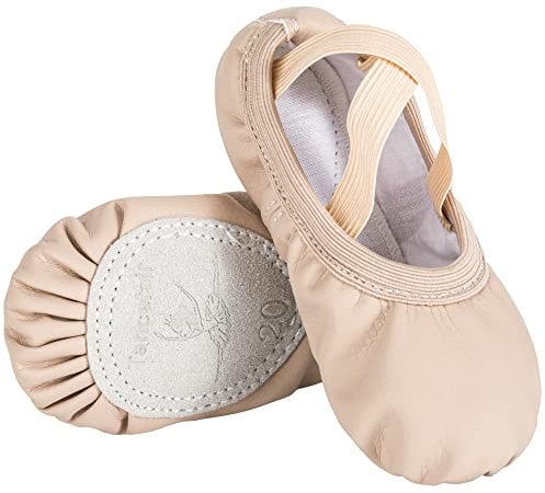 Tancefair Ballet Shoes Girls Dance Slippers Leather Ballet Flats Split Leather Sole Gymnastic Yoga Shoes for Girls Toddlers Women Beige