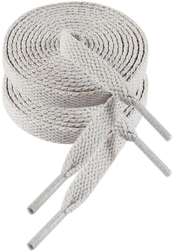 VSUDO 115 cm Lacets Chaussures Gris Blanc Plats de Baskets, 8mm White Grey Sneaker Shoelace, Lacets Sport de Remplacement pour Femme ou Homme (2 Paire-Gris Blanc-115cm)