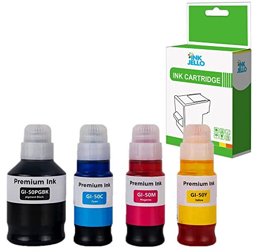 Inkjello Ink Bottle for printer, compatible with Canon Pixma G5050 G6050 G7050 Black Cyan Magenta Yellow (4-Pack)
