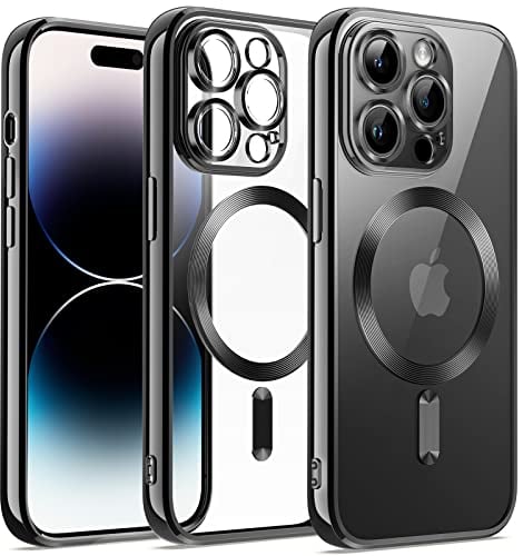 JETech Soft Clear Case for iPhone 14 Pro Max 6.7-Inch, Camera Lens Full Protection, Compatible with MagSafe Wireless Charging, Shockproof Electroplated TPU Phone Cover (Black)