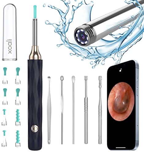 Xoali Ear Wax Removal Kit camera, 1080P FHD Wireless Ear Camera Ear wax Remover with 6 LED Lights and 3.5mm Smart Ear Cleaner Tool,Visual Ear Otoscope Charging for Android, iPhone, iPad (Navy blue)