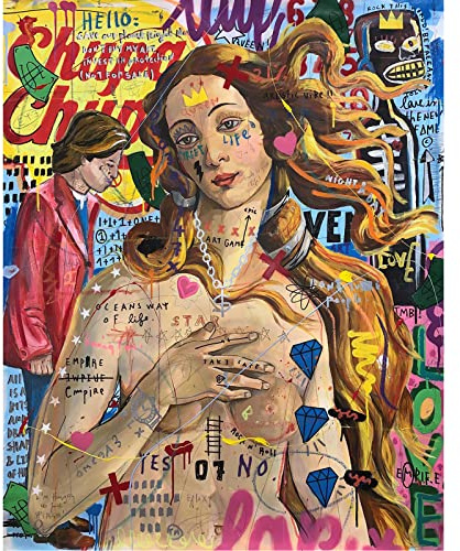 DIY Paint by Number for Adults Classic Graffiti Colorful Oil Painting Kits on Canvas with Brushes and Acrylic Pigment Abstract Beautiful Girl Picture for Home Decor 16x20inch (Frameless)