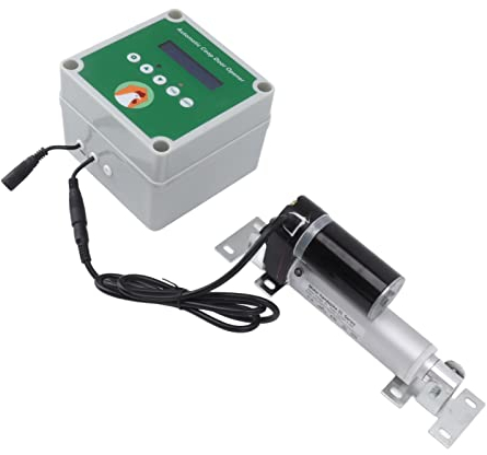 Kit d'ouvre-Porte Automatique pour Poulailler, écran LCD Kit de Moteur de Porte de Poulailler électrique avec Télécommande pour Ferme (Prise UE)