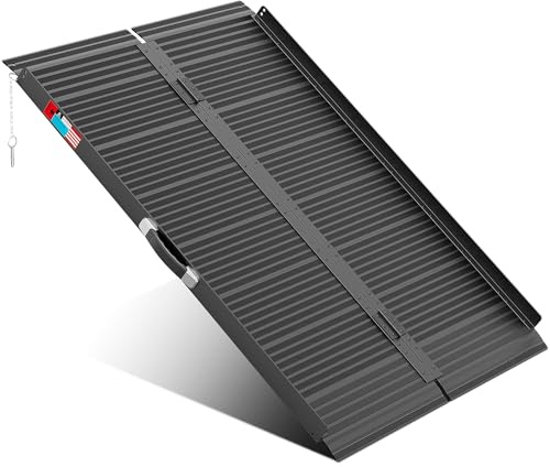 WHALEMOTOR Black Portable Wheelchair Ramp, 4FT No-sew Non-Slip Aluminum Wheelchair Ramp, Folding Portable Wheelchair Ramps for Home, Weight Capacity Up to 800 LBS, Loading Dock Plates