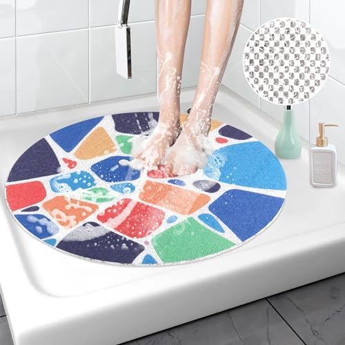 Walant Duschmatte rutschfest Waschbar,60cm PVC Luffa Badematte, Anti-Schimmel,Schnell trocknend,Anti-Rutsch, Hervorragende Entwässerung,Badezimmermatten für Nassbereiche,Dusche (Rund 1, 60 x 60 cm)