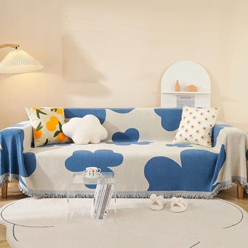 ANAZOZ Bezug Sofa 2 Sitzer, Sofaüberwürfe Chenille Blumenmuster mit Fransen Couchbezug 180x200