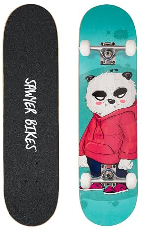 Sawyer Bikes - Monopatín/Skateboard (78cm x 20cm) - Niños y Adolescentes (Panda)