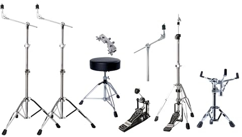 Fame Drum Hardware Set, Doppelstrebig, Verchromt, Galgenbeckenständer, Hi-Hat-Ständer, Snare-Ständer, Beckenhalter, Multi Clamp, Drumhocker, Einzelpedal, Drummer Handtuch