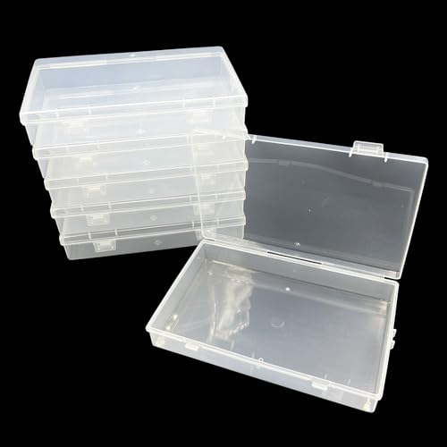 DUGYIRS 6 Pieces Storage Box with Hinged Lid,Rectangular Transparent Plastic Storage Container Box for Beads and Jewelry, Small Items, Classification(18.2cmx11.6cmx3.2cm)