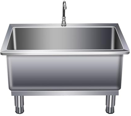 Stainless Steel Floor Mount Mop Sink, Commercial Mop Sink Service Basin School Kitchen Utility Mop Bucket,with Drain Pipe/Strainer, Freestanding Utility Sink Laundry Tub for Washing Room/Bathroom