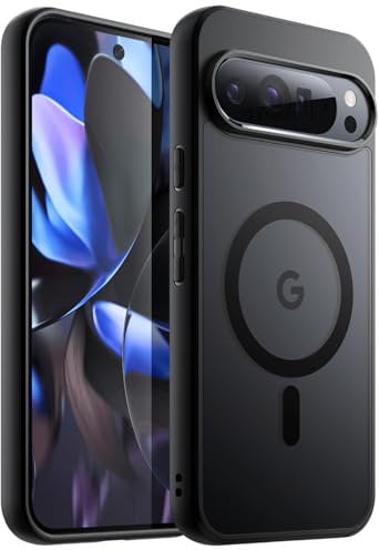JETech Magnetisch Hülle für Google Pixel 9/9 Pro 2024, Kompatibel mit MagSafe, Transluzente Matt Rückseite Stoßfeste Handyhülle (Schwarz)