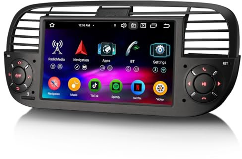GONFEN 7 Inch 8-Core 4GB+64GB Android 14 DAB+ Car Radio for Fiat 500/500C/500S/500E with GPS Navigator Support Wireless CarPlay Android Car WiFi 4G DSP Bluetooth 5.0 USB FM CANBus TPMS DVR OBD2