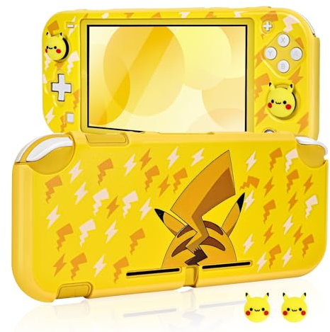 DLseego Hülle für Switch Lite,Schöner Blitz-Alien-Druck Harte Schutzhülle Switch Lite Spiel Grip Cover mit 2PCS Switch Joystick Caps,Weiß+Gelb