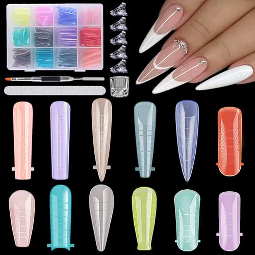 Furtherpretty 288pcs Polygel Nail Forms Kit, 12 Sizes Reusable Dual Forms For Builder Gel Ballerina Stiletto Square Nail Extension Molds With Tools for Home Manicure, Professional Nail Salon Supplies