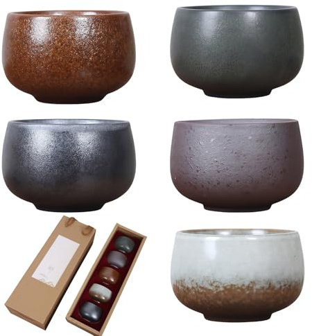 PRITOK Espresso Cup 100 ml: Handmade Stoneware Coffee Cups, Ceramic Tea Cup Set, Espresso Mug Set, Chinese Te a Cu ps, Japanese Te a Cu ps Set with Box, Gift for Adult, Tea Lover/Women/Men
