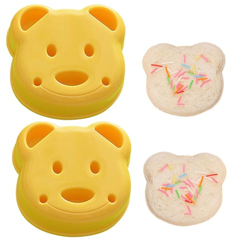 UEKPDM Bear Sandwich Cutter, 2 Pack Press & Seal Mould, 9.7cm | PP Plastic, Press-to-Seal Edge, Makes Crustless Stuffed Sandwiches, Compact for Kitchen & Picnic, Yellow