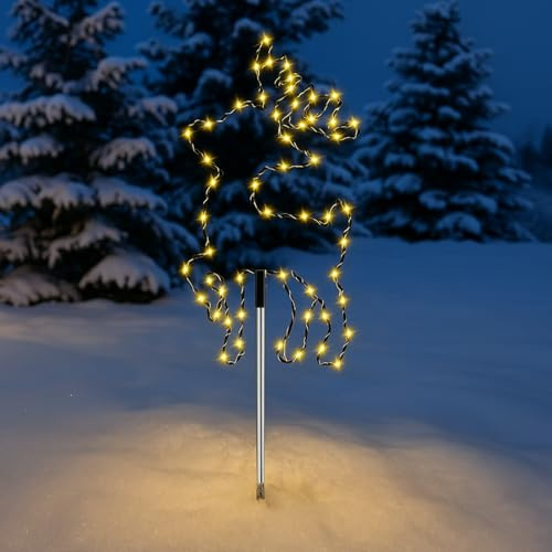 Fiada 1 LED Rentier LED Hirsch Weihnachten Gartenstecker Metall Beleuchtete Rentier Außen mit Timer Weihnachtsbeleuchtung Gartendeko Weihnachtsdeko Garten Leuchtstäbe