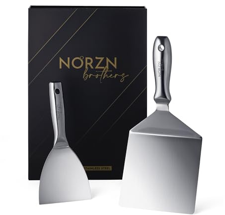 Grillspachtel Edelstahl Set – Großer und Kleiner Spachtel Flexibel mit Gradient und Spiegelpolitur, Plancha Zubehör, BBQ, Grill, Teppanyaki, Lebensmittelkontakt Zertifiziert, 10 Jahre Garantie