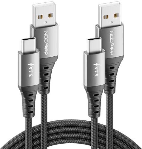 deleyCON 2x 1m USB C Kabel 3.1A Ladekabel Datenkabel USB-A auf USB-C Cable für iPhone 17 16 15 Pro Max Air Galaxy A16 A56 S26 S25 S24 S23 Pixel iPad Pro AirPods Tablet Switch PS5