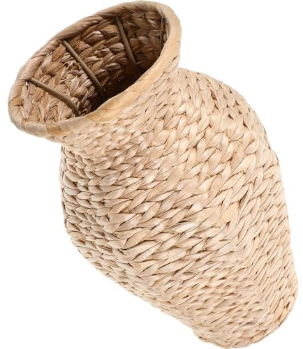 BIUDECO Rattan Blumentopf aus Cattail Stängeln mit Flachem Stabilem Boden als Schöne Vase für Zuhause und Party Tischmitte Verhindert Umkippen