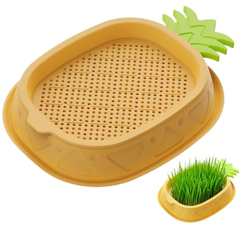 Reccisokz Bandeja para Germinar Semillas y Hierba para Gatos con Forma de Piña, Sistema Hidropónico de Doble Capa 18x14 cm, Germinador para Microgreens sin Tierra, Kit de Cultivo Indoor Decorativo