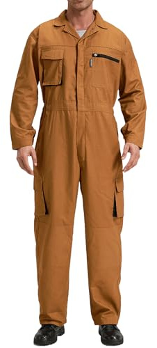 SUSHIMIAN Men's Boiler Suit Mechanics Work Coverall Student Garages Boilersuit Work Overalls, Brown, M