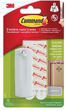 Command 17040 Plastic Bilderagel L (hasta 1.8 Kg de capacidad 1 gancho + 2 tiras, blanco