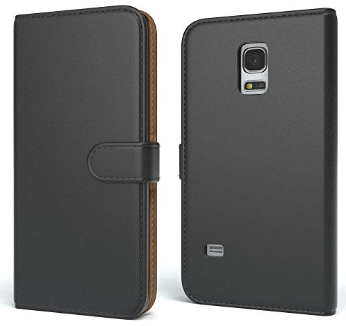EAZY CASE Tasche kompatibel mit Samsung Galaxy S5 Mini Schutzhülle mit Standfunktion Klapphülle Bookstyle, Handytasche Handyhülle mit Magnetverschluss und Kartenfach, Kunstleder, Schwarz