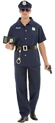 Funidelia | Disfraz de policía para hombre Guardia, Agente, FBI, Profesiones - Disfraz para adultos y divertidos accesorios para Fiestas, Carnaval y Halloween - Talla M - Azul