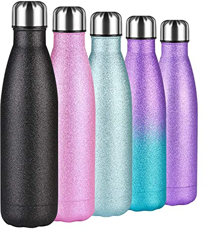 flintronic Bouteille Isotherme, 500 ML Bouteille d'eau en Acier Inoxydable, Isolant Sous Vide à Double Paroi, Bouteilles Chaudes/Froides sans BPA et écologique, avec 1 Porte-gobelet et 1 Brosse