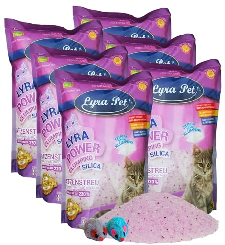 Lyra Pet® | 6 x 5 L = 30 L Lyra Power Clumping Silica Silikat Katzenstreu + 2 Spielmäuse | Stark Klumpend | Neutralisiert den Geruch | Staubfrei | Sparsam im Gebrauch | Nachfüllen statt Neufüllen