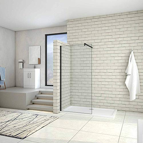AICA paroi de douche 90x200cm profilé noir mat paroi de douche noire mat à l'italienne avec une barre de fixation noire