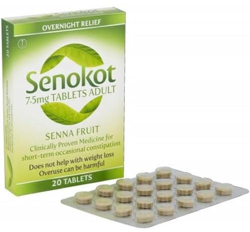 Senokot 7.5mg 20 Tablets - Natural Senna Fruit Laxative for Constipation Relief, Effective Overnight