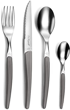 LOU LAGUIOLE - Ménagère 24 couverts de table pour 6 personnes - Montana - Acier inoxydable 18/0, Finition Brillante - Gris
