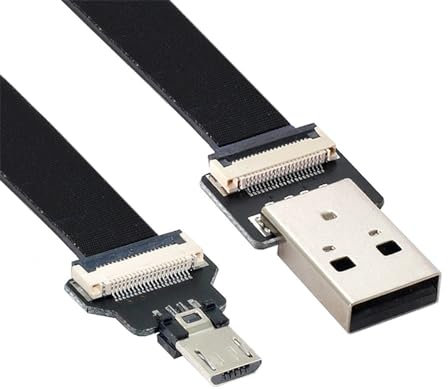 xiwai Câble plat plat FPC USB 2.0 type A mâle vers micro USB 5 broches mâle pour FPV, disque et téléphone 2 m