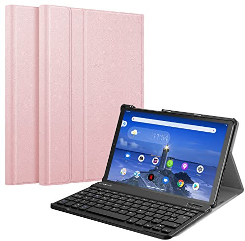 FINTIE Funda con Teclado Español Ñ para Lenovo M10 FHD Plus 10.3 (TB-X606) Carcasa SlimShell con Soporte y Teclado Bluetooth Inalámbrico Magnético Desmontable, Oro Rosa