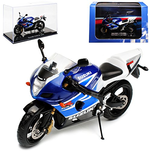 IXO Suzuki GSX-R 1000 Blau Weiss mit Sockel und Vitrine 1/24 Atlas Modell Motorrad mit individiuellem Wunschkennzeichen