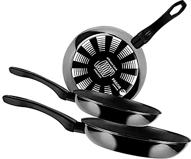 Fagor Indutherm Juego Sartenes Inducción 20-24-28 cm, Acero Esmaltado, Antiadherente Ecológico XYLAN PLUS sin PFOA, Alto Espesor, Apta para Todas Las Cocinas, Vitrocerámica, Gas, Lavavajillas, Negro