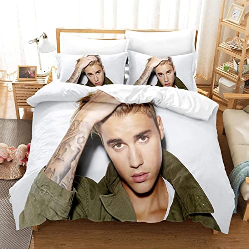 JOOTEN Bettwäsche Set 135x200cm Justin Bieber mädchen Junge Bettbezug Set Microfaser allergie bettwäsche Set Anti milben Bett Set mit Reißverschluss und 2 Kissenbezug 80x80cm,3 Teilig